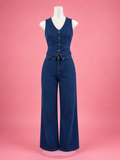 DENIM VEST & WIDE-LEG PANTS SET