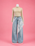 Vintage-Inspired Lace & Denim Wide-Leg Jeans Set