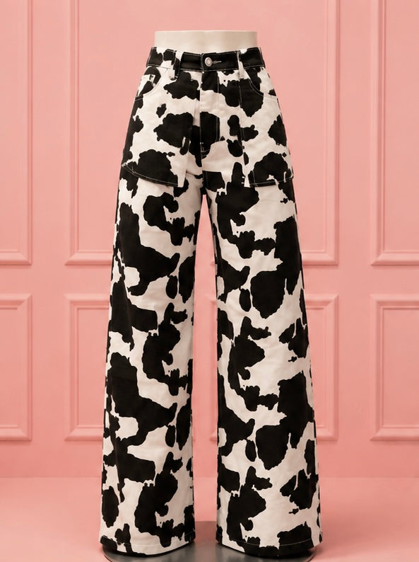 Black & White Cow Print Pants