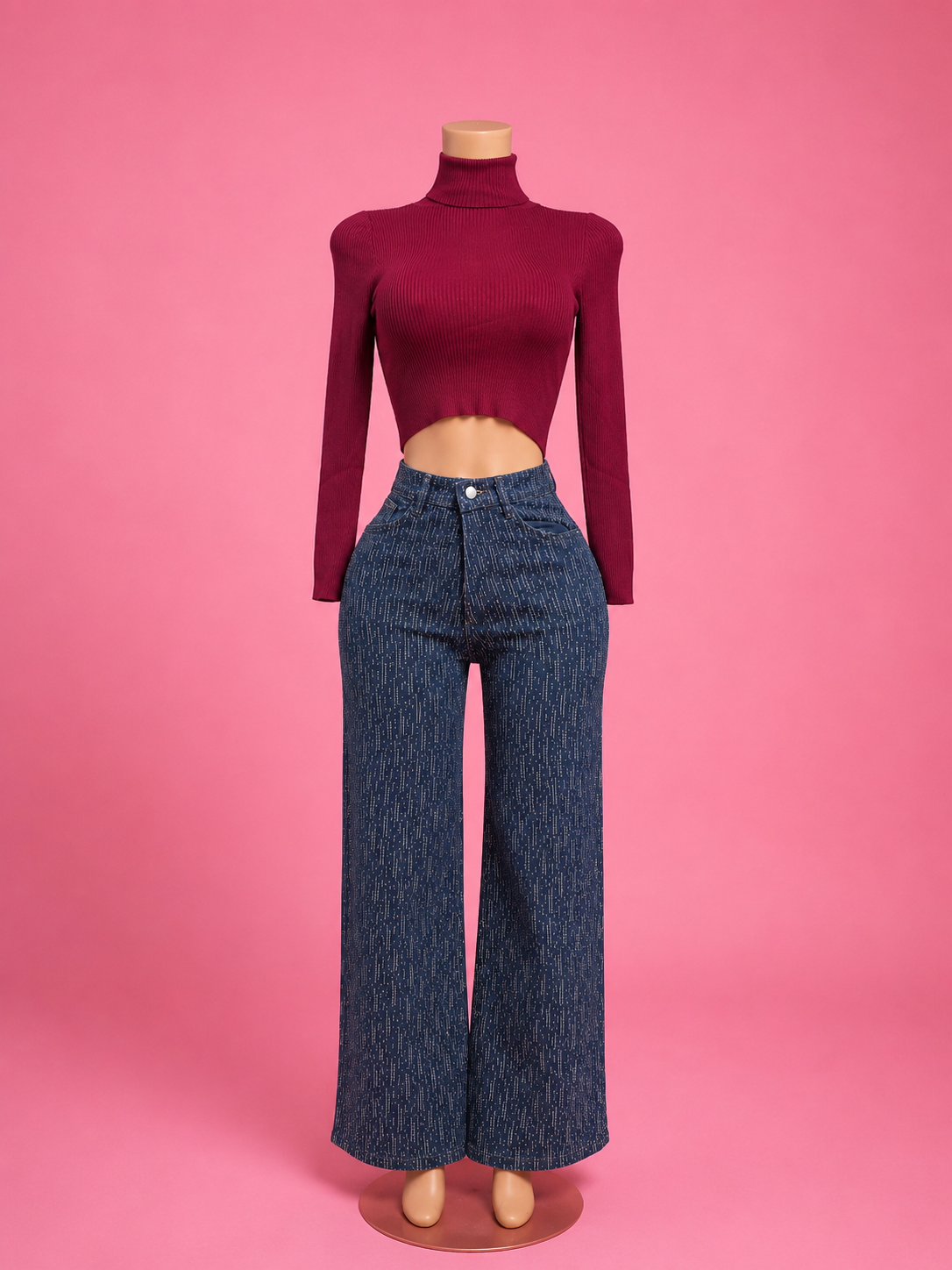 BURGUNDY RIBBED TURTLENECK CROP TOP