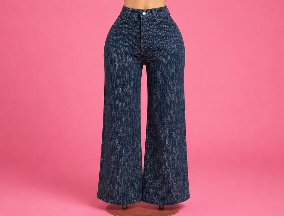 RHINESTONE WIDE-LEG  HIGH-WAIST JEANS